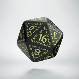 D20 Runic Black - glow in the dark die